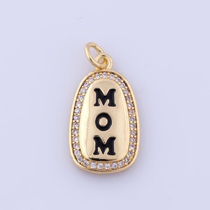 Colgante rectangular relleno de oro de 18 quilates, dijes de mamá con circonita cúbica micropavé, dijes de letras, fabricación de joyas DIY, 24 x 12 x 2,8 mm