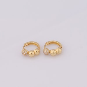 18K Gold Filled Ball Bead Oorbellen, Micro Pavé CZ Fashion Oorbellen, Cadeau voor haar, 12x14x4.5mm