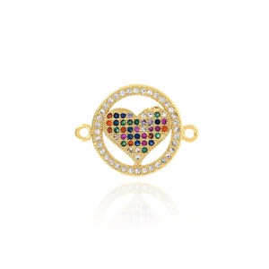 Micropavé CZ Heart Connector, Heart Jewelry, 18K Gold Filled Circular Connector, Love Connector, DIY Jewelry Making Supplies 16.8x22.5x3mm