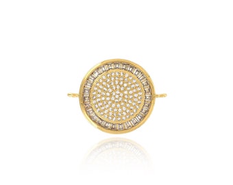 18k Gold Filled Circular Connectors, Micropavé CZ Disc Connectors, Gold Disc Connectors, Circle Jewelry, DIY Jewelry Supplies, 21.5x28x3.5mm