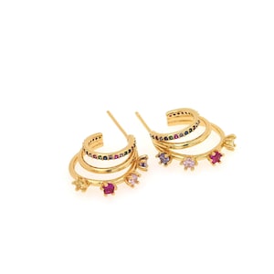 18K Gold Filled Geometrische Stud Oorbellen, Micropavé CZ Fashion Stud Oorbellen, Stud Oorbellen voor vrouwen, Cadeau voor haar, 25,1x18,8x5,5mm
