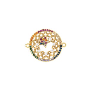 18k Gold Filled Circular Connector, Micropavé CZ Pentagram Connector, Polaris Connector, Round Jewelry, DIY Jewelry Supplies，18.5x23x2.5mm