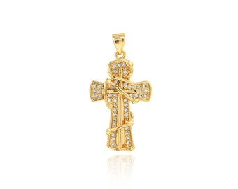 Gioielli Croce Personalizzati, Fascino Religioso Riempito Oro 18 Carati, Collana Con Ciondolo Croce Zircone Micropavimentata, Forniture Per Creazione Gioielli Fai Da Te, 32x17x3mm