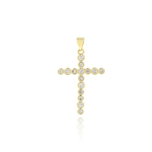 Women&#39;s Necklace,Micro Paved Zircon Minimalist Cross Charm,18K Gold Filled Religious Pendant Necklace,DIY Jewelry Making Supplies, 35x21x3mm
