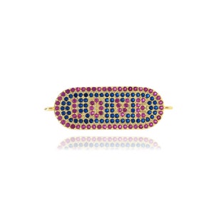 Pingente oval de amor para pulseira, colar micro empedrado de zircônia, pingente de alfabeto, faça você mesmo, acessórios de fabricação de joias 11x32,5x2mm