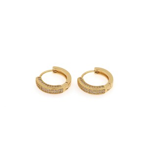 18K Gold Filled Round Earrings, Micropavé CZ Mini Gold Hoop Earrings, Delicate Earrings, DIY Jewelry Supplies, 16.5x15x3.8mm