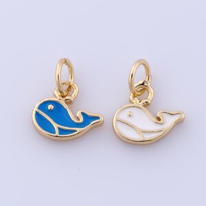Colgante de ballena chapado en oro de 18 quilates, dijes de esmalte, dijes de océano, joyería DIY, 12 x 9,6 x 2 mm