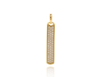 Collier minimaliste, pendentif barre, breloque rectangle CZ micropavé, pendentif rectangle en laiton plaqué or 18 carats, fournitures de fabrication de bijoux bricolage, 37 x 6 x 1,5 mm