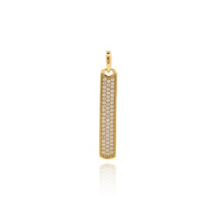Minimalist Necklace,Bar Pendant,Micropavé CZ Rectangle Charm, 18K Gold Plated Brass Rectangle Pendant,DIY Jewelry Making Supplies,37x6x1.5mm