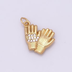 18K Gold Filled Glove Pendant, Micro Pave CZ Hand Charms, DIY Jewelry Making，21x14x3.3mm