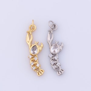 18K Gold Filled Lobster Pendant, Micro Pave CZ Lobster Charms, DIY Jewelry Making,25x7x2.8mm