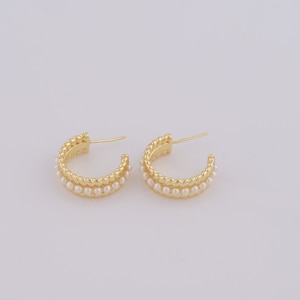 18K goud gevulde open hoepel oorbellen, parel oorbellen, hypoallergene oorbellen, cadeaus voor haar, 28,6x23x7,5mm