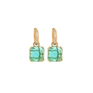 18K Gold Filled Solitaire Earrings, Micropavé CZ Square Earrings, Gemstone Earrings, Earrings for Women, Gift for Her