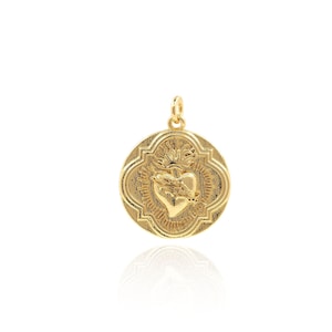 18K Or Rempli Disque Médaillon Charme Coeur Pendentif Or Coeur Collier DIY Bracelet Collier Fabrication De Bijoux Fournitures 22.5x17.5x2.3mm