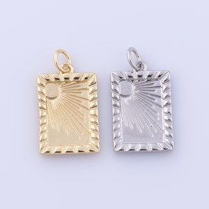 18K Gold Filled Square Pendant, Sun Charms, DIY Jewelry Making,22.7x12.4x2mm