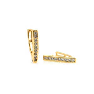 18K Vergulde Messing V-vormige oorbellen, Triangle Hoop Oorbellen, Gouden Oorbellen, DIY Sieraden, Zircon Oorbellen, Lever Back Oorbellen, 23x12x3.5mm