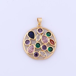 18K Gold Filled Round Pendant , Micro Pavé CZ Teardrop Charms, DIY Jewelry Making，34.5x27.5x4mm