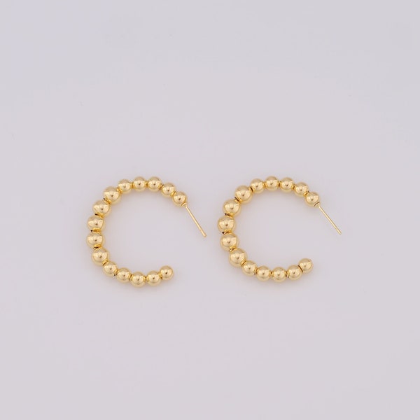 18K Gold Filled Open Hoop Earrings, Ball Bead Earrings, Gift for Her，36x37x6mm