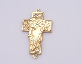18K Gold Filled Cross Connector, Micro Pave CZ Jesus Connector,for Necklace and Bracelet Making, DIY Jewelry Making，37x21.5x3