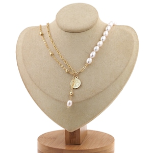 18K Gold Filled Disc Necklace, Pearl Necklace, Women&#39;s Necklace, Pendant Necklace, Gift For Her，40cm