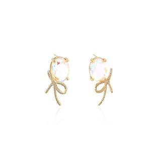 18K goud gevulde edelsteen Stud Oorbellen, Micropavé CZ geometrische Stud Oorbellen, dames oorbellen, cadeau voor haar, 12x32.5x11.5mm