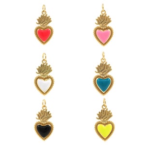 18k Shiny Gold Heart Enamel Pendant Mini Heart Pendant Heart Pendant Gold Filled DIY Jewelry Making Supplies Love Jewelry 25x12x3.5mm