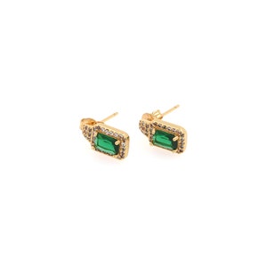 18K Gold Filled Solitaire Stud Oorbellen, Micropavé CZ Gemstone Stud Oorbellen, Dames Oorbellen, Cadeau voor haar, 7x12,5x3,5mm