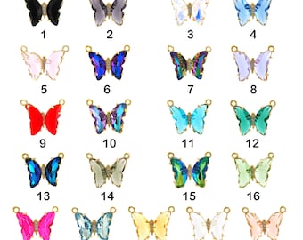 Crystal Glass Butterfly Connector Summer Boho Style Gold Plated Zircon Butterfly Charm Necklace Earrings Bracelet Making 22x18x4mm