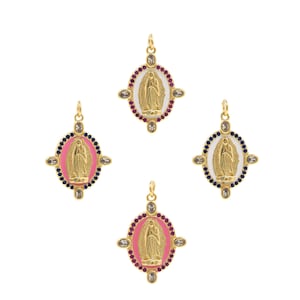Oval Virgin Mary Pendant For Jewelry Making Supplies Cubic Zirconia Religious Faith Christian Charm 18K Gold Filled Jewelry 28.5x19.5x2.5mm