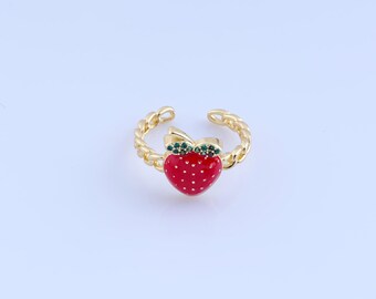 Anello a forma di fragola in oro 18 carati, anello a forma di frutta con zirconi cubici, anello a forma di fragola in smalto, anello alla moda, regalo per lei