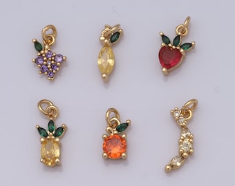 18K gold filled fruithanger, micro effenen CZ druifhanger, aardbeihanger, fruitbedels, DIY-sieraden maken, 15,5 x 6 x 3,5