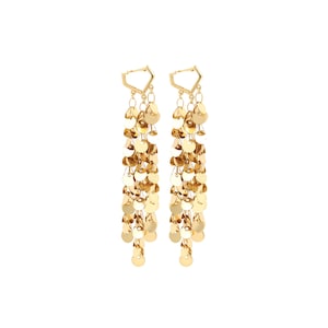 18K Gold Filled Tassel Oorbellen, Gold Flake Oorbellen, Drop Oorbellen, Dames Oorbellen, Cadeaus voor haar, 88x14.6x2.5mm
