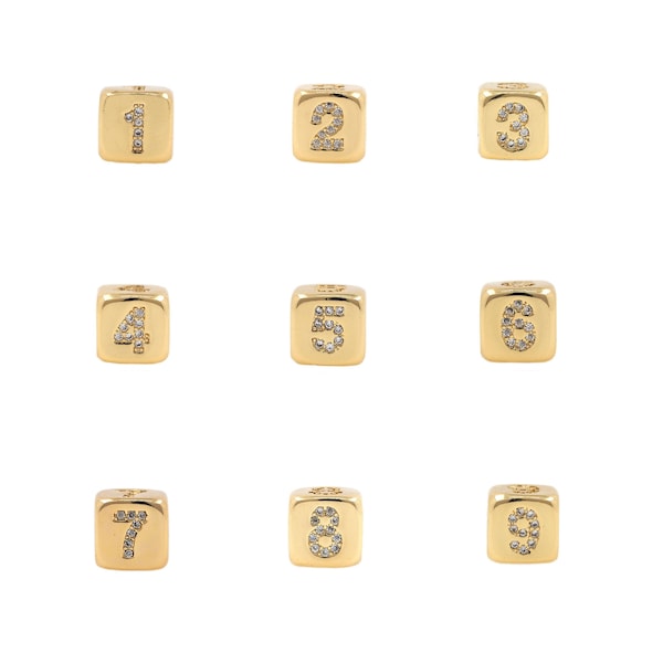 Gold Cube Number Beads 18K Gold Filled DIY Jewelry Making Supplies Large Hole Beads Cubic Zirconia Square Spacer Bead Jewelry 8.5x8.5x8.5mm