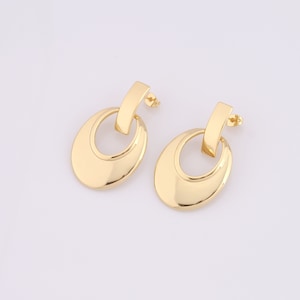 18 kt gold filled ovale oorbellen, oorbellen, mode-oorbellen, cadeaus voor haar (42 x 26 x 3,5 mm)