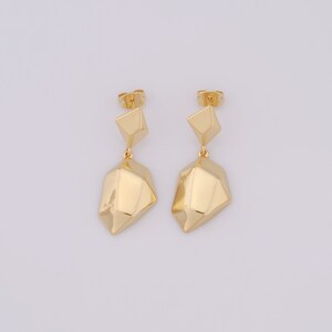 18K Gold Filled Drop Oorbellen, geometrische oorbellen, stijlvolle oorbellen, cadeaus voor haar, 34x14x5mm