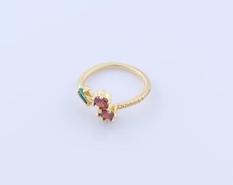 Anello con ciliegia in oro 18 carati, anello con frutta in zirconi cubici, anello alla moda, regalo per lei