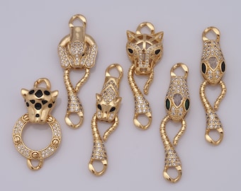 18K Gold Filled Leopard Connector, Micro Pave CZ Snake Connector for Necklace and Bracelet Making, DIY Jewelry Making