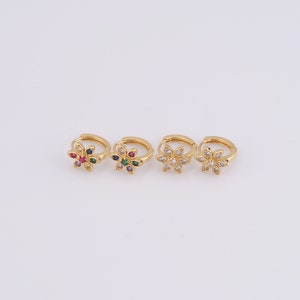 18K Gold Filled Flower Oorbellen, Micro Pavé CZ Fashion Oorbellen, Cadeau voor haar, 14,5x13,5x2,5mm