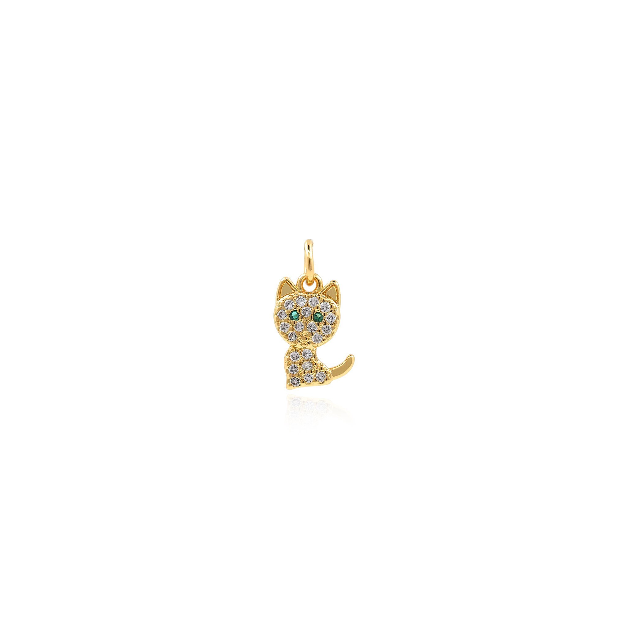Shiny Gold Cat Pendant Micropaved Zircon Cat Necklace Cz Charm Animal Charm 18K Gold Filled DIY Jewelry Making Supplies 14x7x1.5mm
