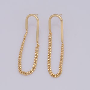 18K Gold Filled Chain Earrings, Drop Earrings, Fashion Earrings, Women's Earrings，53x13.5x2mm