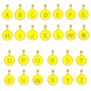 18K Gold Plated Brass Letter Pendant, Initial Jewelry, Enamel Alphabet Necklace, Round Charm, DIY Jewelry Making Supplies, 28x19x2.5mm