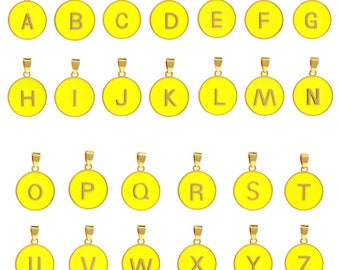 18K Gold Plated Brass Letter Pendant, Initial Jewelry, Enamel Alphabet Necklace, Round Charm, DIY Jewelry Making Supplies, 28x19x2.5mm