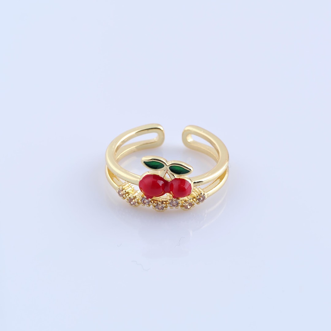 Cherry Rings 18K Gold Filled Cherry Ring, CZ Fruit Ring, Enamel Cherry Ring, Fashion ...