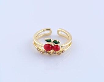 Anello a forma di ciliegia in oro 18 carati, anello a forma di frutta con zirconi cubici, anello a forma di ciliegia in smalto, anello alla moda, regalo per lei