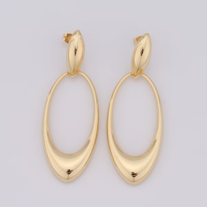 18K goud gevulde ovale oorbellen, oorbellen, mode oorbellen, cadeaus voor haar, 68x24x5,5 mm