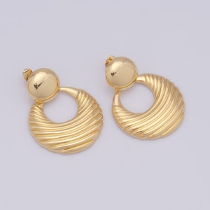 18K goud gevulde getextureerde oorbellen, ronde oorbellen, mode-oorbellen, damesoorbellen, 49x36x4,5 mm
