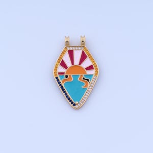 18K Gold Filled Sun Pendant,CZ Square Charms, Enamel Charms，DIY Jewelry Making,34.3x20.6x1.9mm