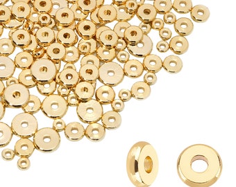100 PCS,14K Gold Filled Flat Spacer Round Beads,18K Gold Disc Beads,Silver Flat Beads,DIY Bracelet Necklace Earrings Jewelry Making