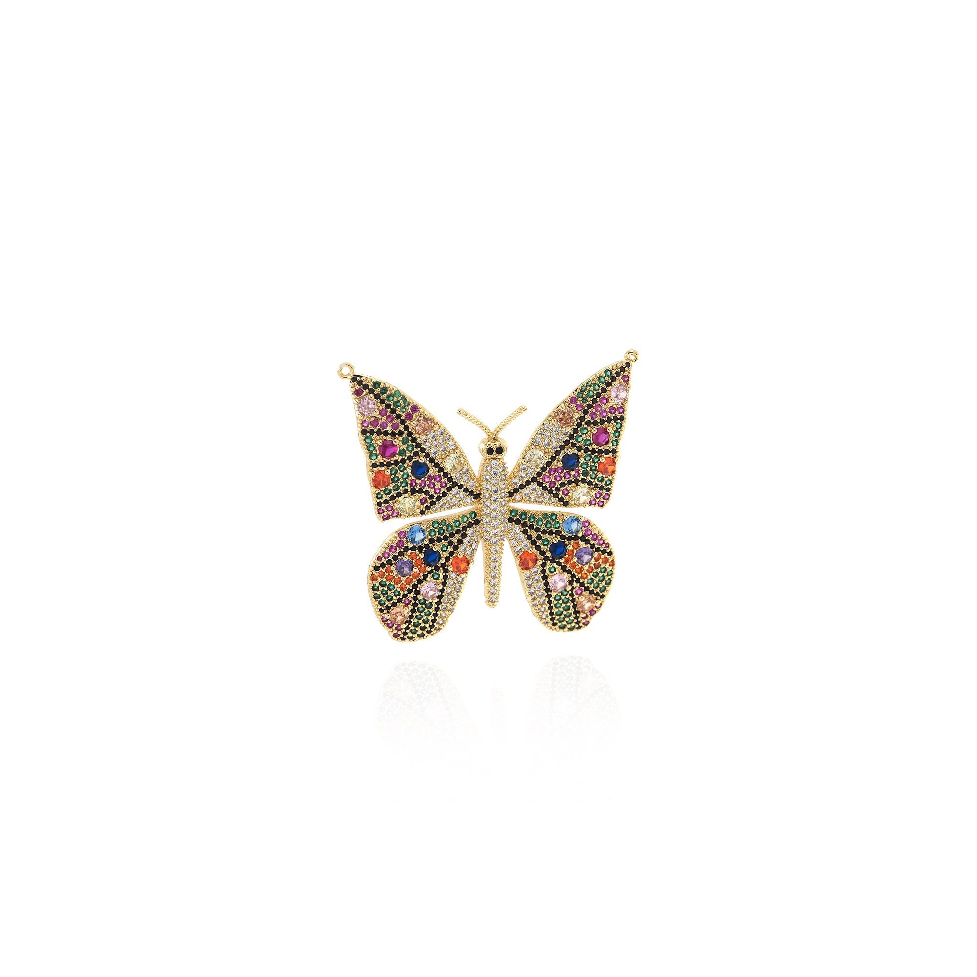 18K Gold Filled Butterfly Pendant, Micropavé CZ Insect Pendant, Flying Charm, Insect Charm, DIY Jewelry Making,48.5x48.5x3.5mm