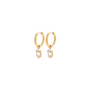 18K Gold Filled Hoop Oorbellen, Solitaire Oorbellen, Zirkoon Oorbellen, Oorbellen voor vrouwen, Cadeaus voor haar, 13,5x1,5mm